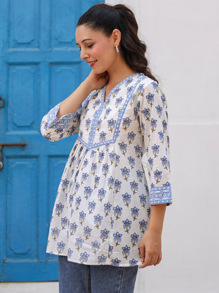 Women Floral Printed V Neck Cotton Top