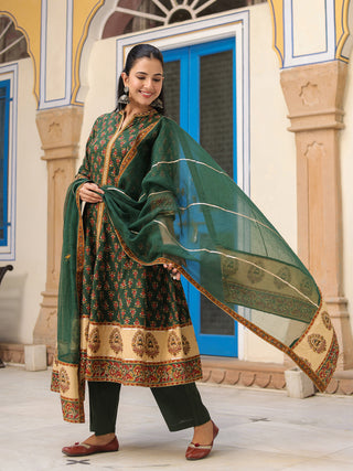 Women Ethnic Motifs Printed Cotton Anarkali Kurta with Trousers & Dupatta