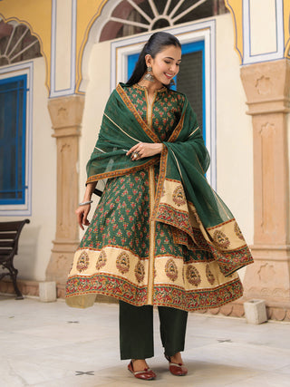 Women Ethnic Motifs Printed Cotton Anarkali Kurta with Trousers & Dupatta