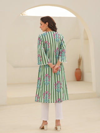 Women Strip Printed Pure Cotton Kurta