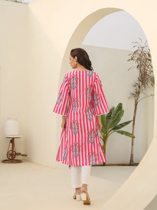 Women Striped Printed Pure Cotton Kurta