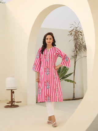 Women Striped Printed Pure Cotton Kurta