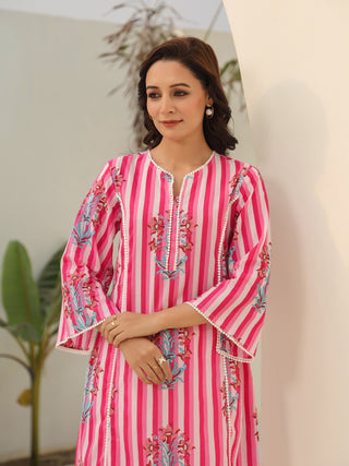 Women Striped Printed Pure Cotton Kurta