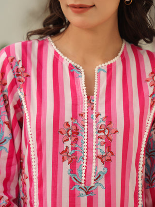 Women Striped Printed Pure Cotton Kurta