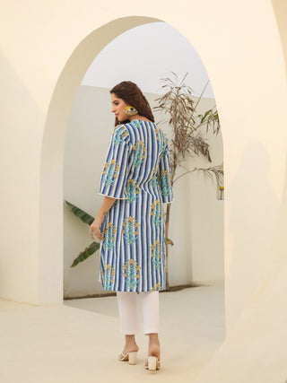 Women Striped Printed Pure Cotton Kurta