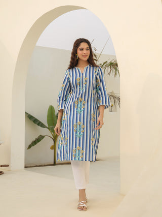 Women Striped Printed Pure Cotton Kurta