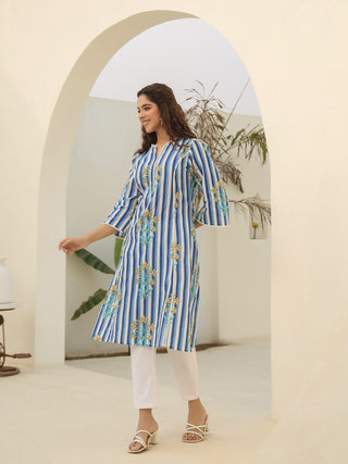 Women Striped Printed Pure Cotton Kurta