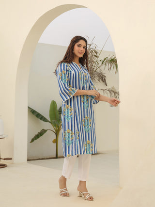 Women Striped Printed Pure Cotton Kurta