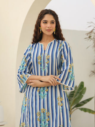 Women Striped Printed Pure Cotton Kurta