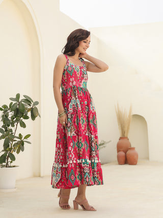 fuschia ethnic motifs printed dress