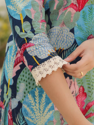 Floral Printed Pure Cotton Tunic With Trousers