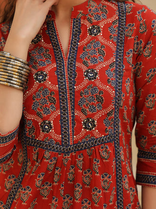 red ethnic motifs printed top