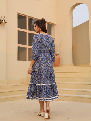 Women Printed Pure Cotton Fit & Flared Ethnic Dress