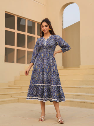Women Printed Pure Cotton Fit & Flared Ethnic Dress
