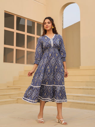 Women Printed Pure Cotton Fit & Flared Ethnic Dress