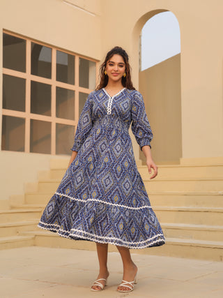 Women Printed Pure Cotton Fit & Flared Ethnic Dress
