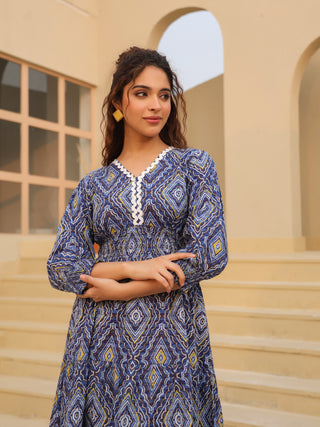 Women Printed Pure Cotton Fit & Flared Ethnic Dress