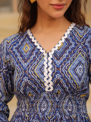 Women Printed Pure Cotton Fit & Flared Ethnic Dress