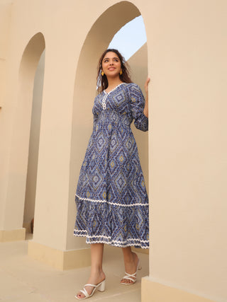 Women Printed Pure Cotton Fit & Flared Ethnic Dress