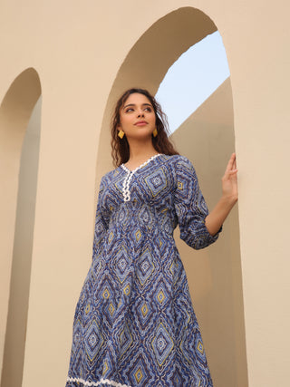 Women Printed Pure Cotton Fit & Flared Ethnic Dress