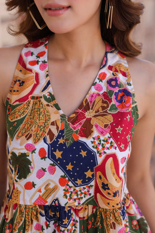 Women Printed Cotton Sleeveless Peplum Top