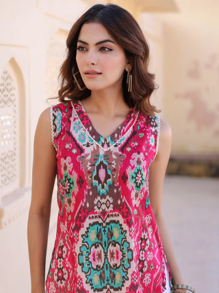 Fuchsia Ethnic Motif Print Lace Top