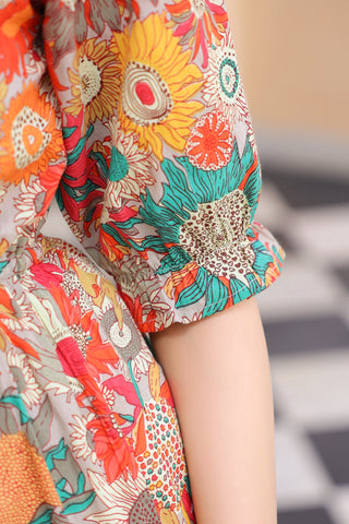 Women Floral Printed V-Neck Pure Cotton Ethnic Dresses