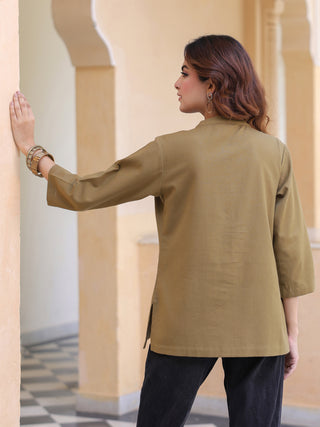 Women Mandarin Collar Cotton Regular Top