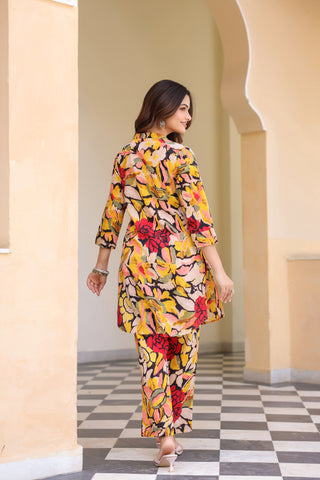 Floral-Printed Cotton Tunic With Trouser Co-Ords