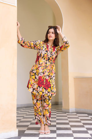 Floral-Printed Cotton Tunic With Trouser Co-Ords