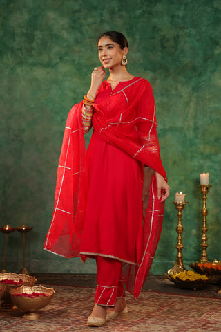 Round Neck Gotta Patti Kurta With Trousers & Dupatta