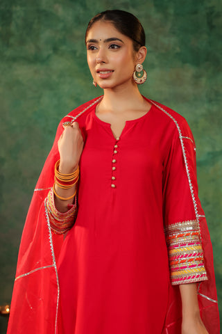 Round Neck Gotta Patti Kurta With Trousers & Dupatta