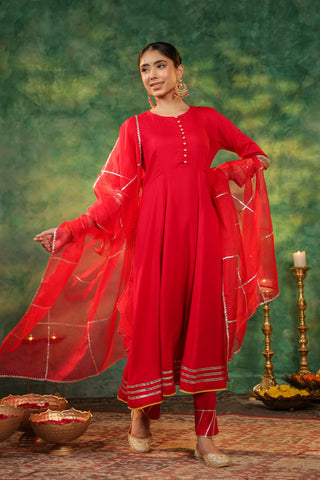 Women Regular Gotta Patti Anarkali Kurta With Trousers & Dupatta