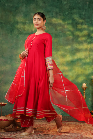 Women Regular Gotta Patti Anarkali Kurta With Trousers & Dupatta