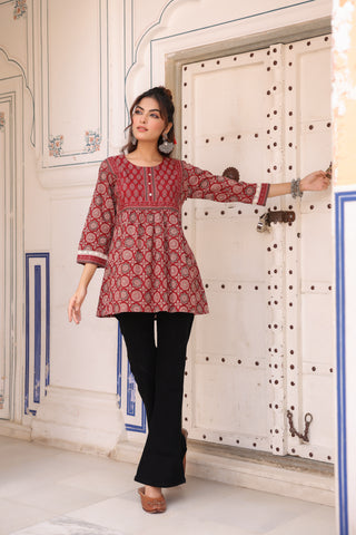 Women Ethnic Motifs Printed Pure Cotton Top