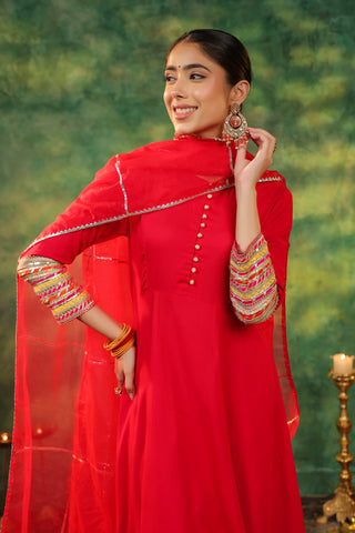 Women Regular Gotta Patti Anarkali Kurta With Trousers & Dupatta