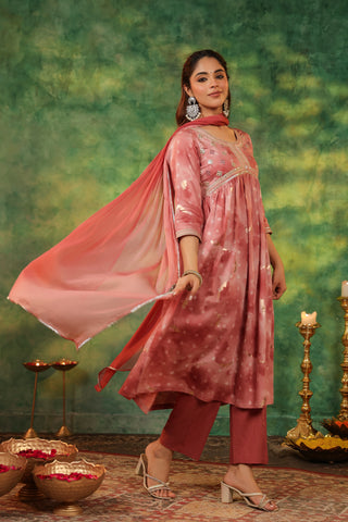 Bandhani Printed Pure Cotton Anarkali Kurta With Trousers & Dupatta