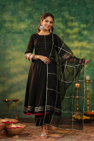 Women Regular Gotta Patti Anarkali Kurta With Trousers & Dupatta