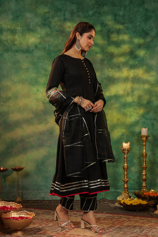 Women Regular Gotta Patti Anarkali Kurta With Trousers & Dupatta