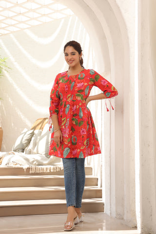 red printed cotton tunic