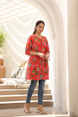 red printed cotton tunic