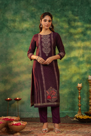 Printed Beads and Stones Straight Kurta with Trousers & Dupatta