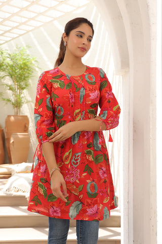 Red Floral Printed Tunic