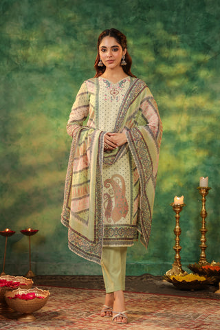 Ethnic Motifs Printed Sequinned Straight Kurta With Trouser & Dupatta