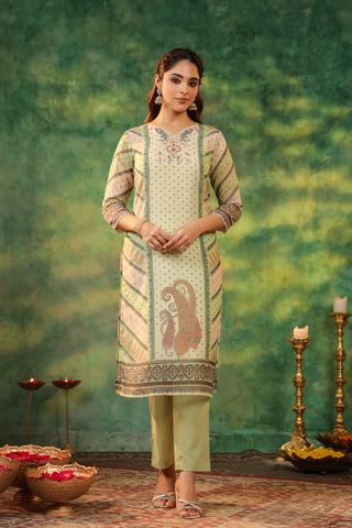 Ethnic Motifs Printed Sequinned Straight Kurta With Trouser & Dupatta