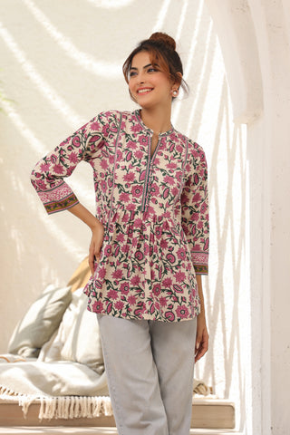 Women Purple Floral Printed Pure Cotton Kurti