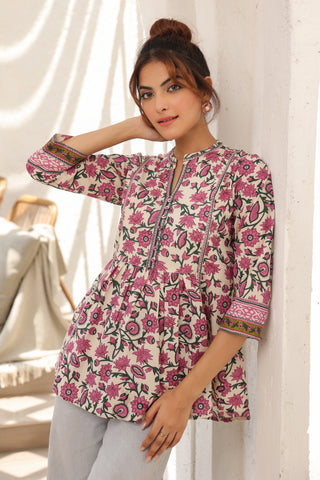 Women Purple Floral Printed Pure Cotton Kurti