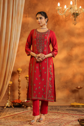 Ethnic Motifs Printed Straight Kurta With Trousers & Dupatta