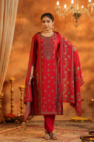 Ethnic Motifs Printed Straight Kurta With Trousers & Dupatta