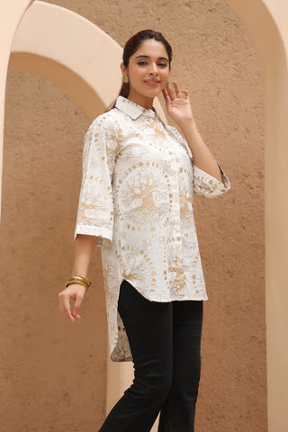 Shirt Collar Printed Tunic